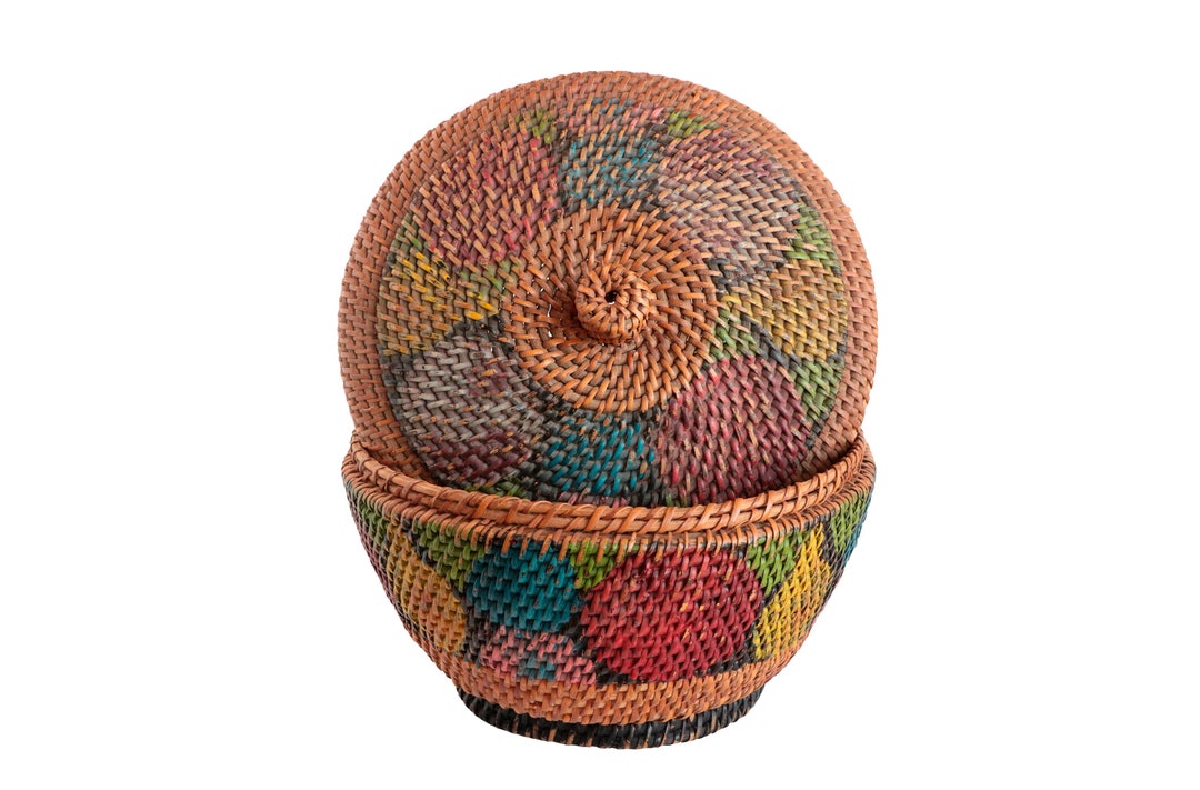 Antique Painted Basket With Lid - Folk Art Fruit Covered Basket - Etsy