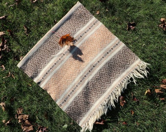 Vintage Fair Isle Wool Throw Blanket - Brown and Tan Woven Stadium Blanket