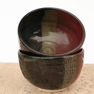 Vintage Studio Pottery Bowls - Set of 2 Deep Bowls with Burgundy Glaze - Ready to Ship