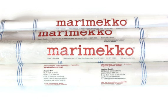 Marimekko Striped Wallpaper Rolls Blue And White Pinstripe Etsy