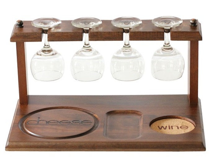 Mod Wine Rack and Cheese Caddy With 4 Wine Glasses Etsy