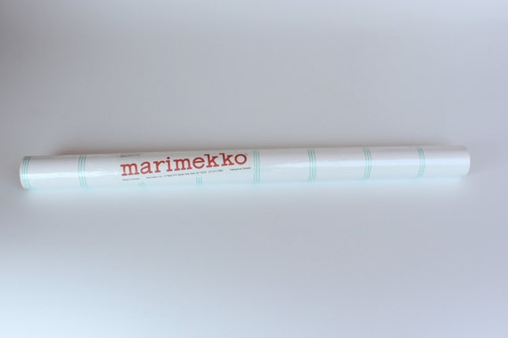 Marimekko Striped Wallpaper Roll - Seafoam Green and White Pinstripe - 1 Double Roll