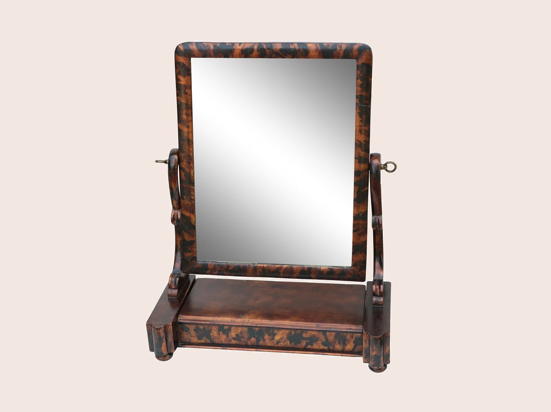 Tortoiseshell Motif Dresser Top Shaving Mirror With Storage Etsy