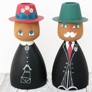 Norwegian Man & Woman Folk Art Candle Holders from Bibbi Brendeng - Figural Man and Woman Candlestick Holders - A Pair