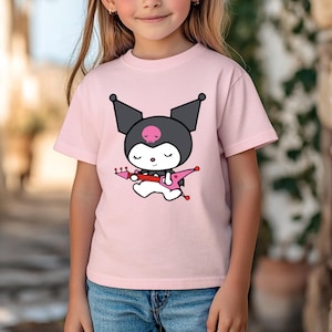 Kawaii Black Kitty T-Shirt, Gothic Anime Cat Top for Kids
