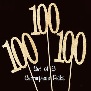 100th Birthday Centerpiece Picks set of 3