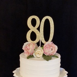80th Birthday Gold Glitter Cake Topper