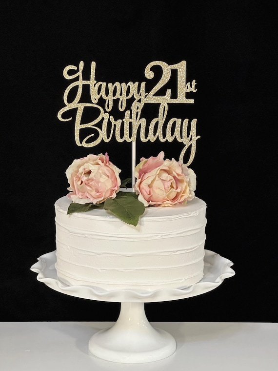 21st Birthday Cake Topper - Black Gold Glitter 'Cheers To 21 Years' Decoration For 6-10 Inch Cakes - View #7