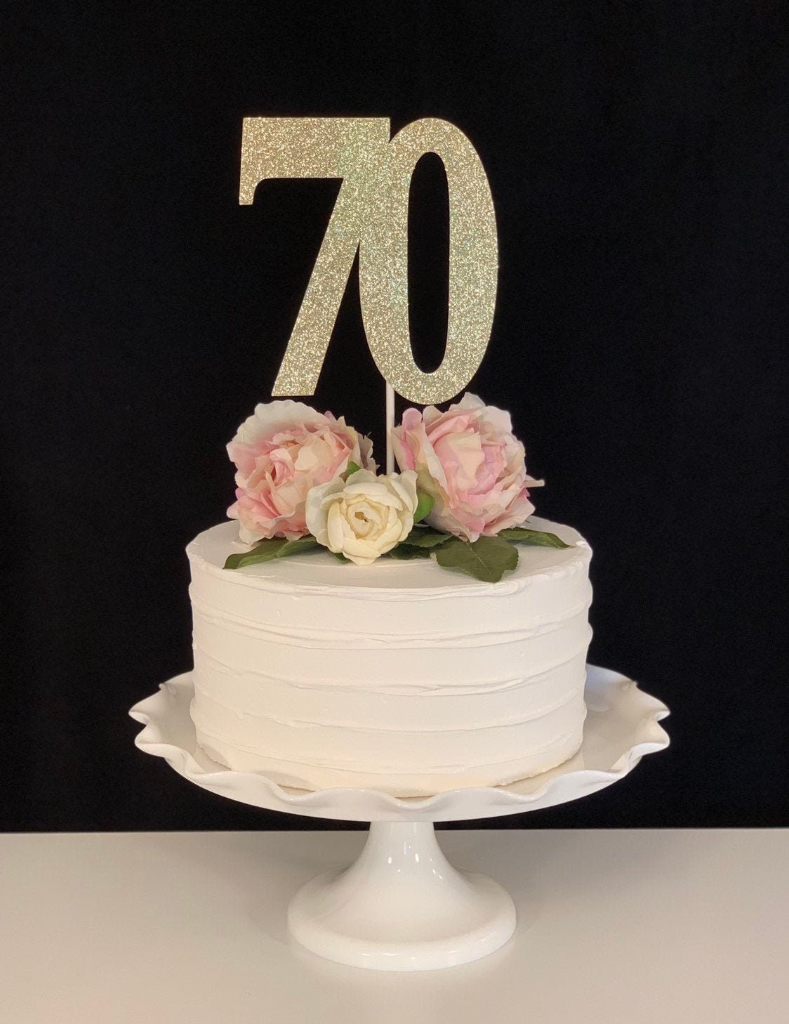 70th Birthday Gold Glitter Cake Topper 70th Centerpiece Pick | Etsy