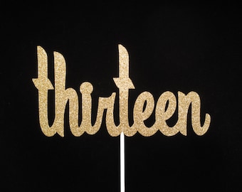 Gold Glitter Thirteenth Birthday Cake Topper