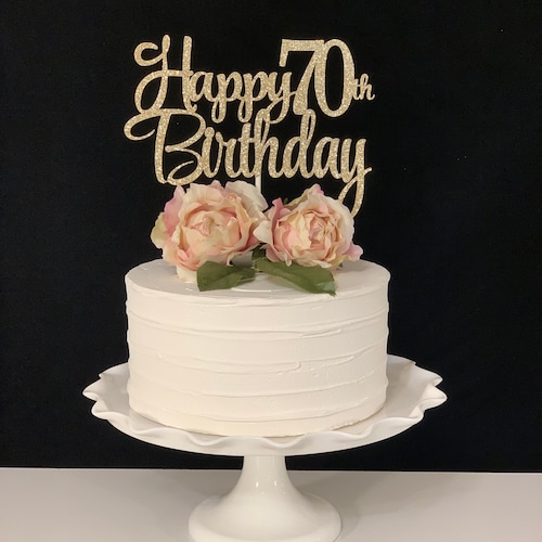 Happy 70th Birthday gold glitter Cake Topper