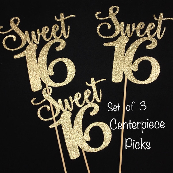 Set of 3 Sweet 16 Centerpiece Picks