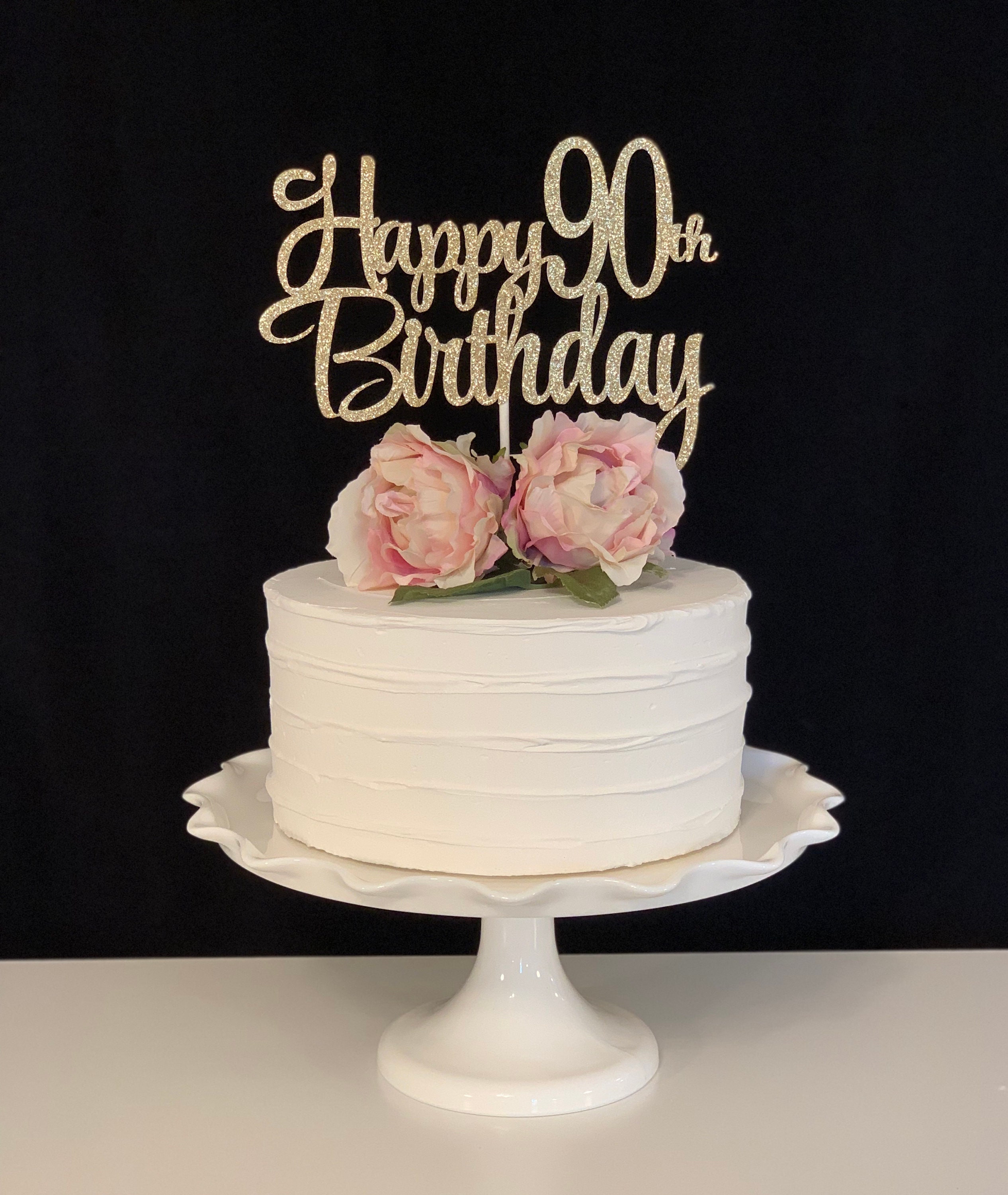 Happy Birthday Cake Topper Acrylique Blanc 75th 80th 85th 90th 95th 99th 100th 
