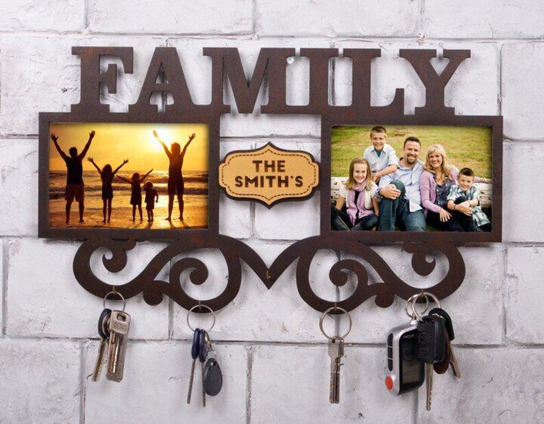 Personalized Family Key Holder With Photo Frames – Wall Organizer - Etsy