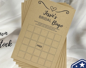 Printed Personalized Bridal Bingo, Rustic Brown Craft Cover Stock, Fun Bridal Shower Party Activity Game, Free Shipping Bride to Be Keepsake
