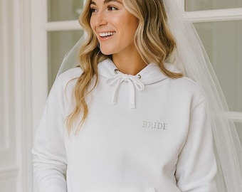 BRIDE Embroidered Hoodie |  White Embroidered Sweatshirt | Bridal Lounge Wear | Wedding Morning Outfit | Bachelorette Party Gift