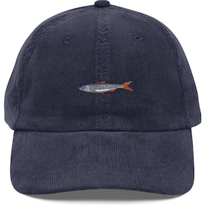 Vintage Corduroy Cap: Minimal Sardine Embroidery, Fisherman Style