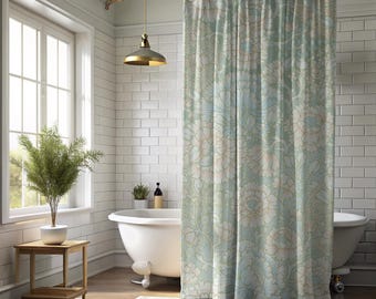 Boho Botanical Shower Curtain: Green Floral Retro Bathroom Decor