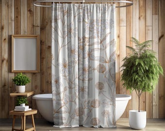 Boho Botanical Shower Curtain: Rustic Floral Polyester Fabric