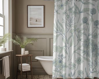 Boho Botanical Shower Curtain: Green Floral Vintage Charm