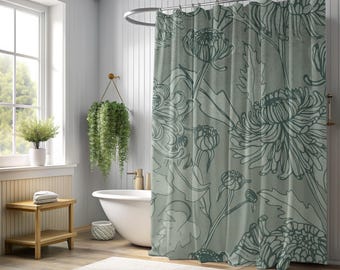 Boho Botanical Shower Curtain: Green Floral Bathroom Decor