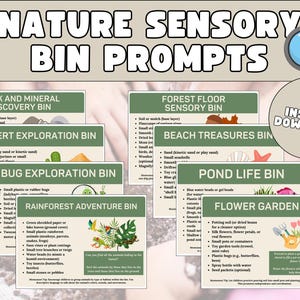 Nature Sensory Bin Prompts - Outdoor Exploration Cards - Nature Play Ideas - Forest School Activities - Montessori Inspired