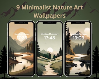 9 Minimalist Neutral Green, Beige, and Brown Phone Wallpaper | Aesthetic Nature Design | High-Quality (Compatible IOS and Android)