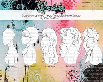 Mixed Media Templates ~ Female Profile Face Bundle - Paperbabe Stamps - Mylar templates - For mixed media, paper crafting and scrapbooking.