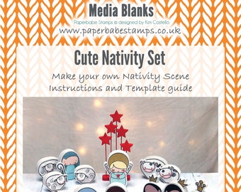 Cute Nativity Fibreboard Substrates and Stamp Set Kit - Paperbabe Stamps - Coordinating MDF Shapes for mixed media and craft.