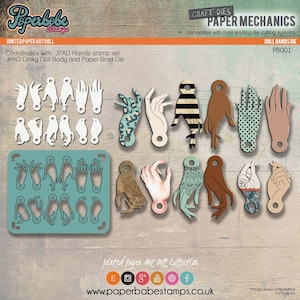 Gelenk Papier Art Puppe - Metall Stanzform & Stempel Set (HÄNDE) - Paperbabe Stempel - Für Papier Basteln und Scrapbooking.