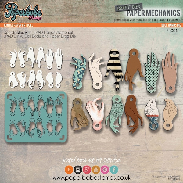 Jointed Paper Art Doll - Metal Cutting Die & Stamp Set(HANDS) - Paperbabe Stamps - For paper crafting and scrapbooking.