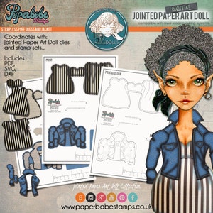 Gliederpuppe DIGITAL - 52 Puppen Sammlung - Paperbabe Briefmarken - PDF, SVG, Dxf - Trägerloses Puffkleid und Jacke