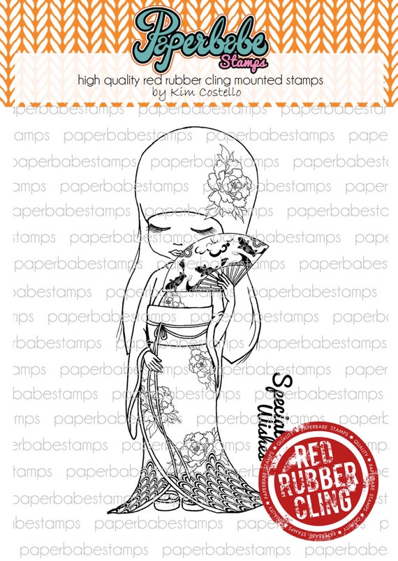 MayLeeDee Kimono Oriental Girl for paper crafting and scrapbooking. Red Rubber Cling Mounted Stamps Paperbabe Stamps