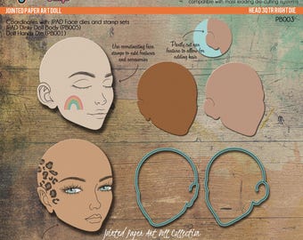 Jointed Paper Art Doll - Metal Cutting Die & Stamp Set(HEAD 3QTR VIEW RIGHT) - Paperbabe Stamps - For paper crafting and scrapbooking.