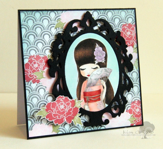 MayLeeDee Kimono Oriental Girl for paper crafting and scrapbooking. Red Rubber Cling Mounted Stamps Paperbabe Stamps