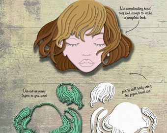 Jointed Paper Art Doll - Metal Cutting Die(CHOPPY BOB HAIR) - Paperbabe Stamps - For paper crafting and scrapbooking.