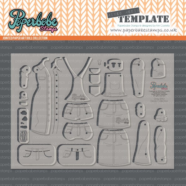 Mixed Media Templates ~ Denim Collection - Paperbabe Stamps - Mylar templates for Jointed Paper Art Doll, mixed media, art and papercrafts.