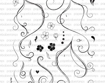 Flourishing Hair Stamp Set - Paperbabe Stamps - Clear Photopolymer Stamps - For paper crafting and scrapbooking.