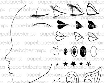 Profile Face Stamp Set - Paperbabe Stamps - Clear Photopolymer Stamps - For paper crafting and scrapbooking.