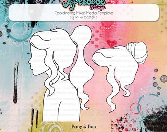 Mixed Media Templates ~ Female Profile Pony & Bun - Paperbabe Stamps - Mylar templates - For mixed media and paper crafting
