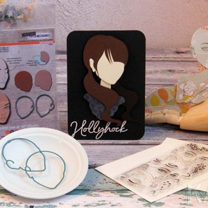 Jointed Paper Art Doll ~ Haarschablonen (HOLLYHOCK) - Paperbabe Stamps - Mylar Zeichenvorlagen - Für Mischtechnik und Papercrafts