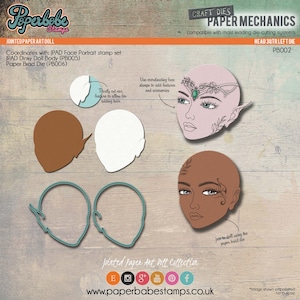 Art Dolls en papier articulé - Ensemble de matrices de découpe et d'estampes en métal (TÊTE 3 TRS, VUE À GAUCHE) - Tampons Paperbabe - Pour la fabrication de papier et le scrapbooking.