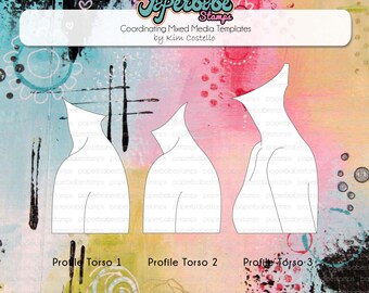 Mixed Media Templates ~ Female Profile Torsos - Paperbabe Stamps - Mylar templates - For mixed media, scrapbooking and papercrafts.