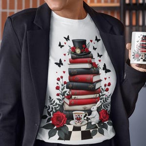 Alice in Wonderland Book Lover Tee, Comfort Colors Shirt, Red Rose T-Shirt, White Rabbit Gift, Mad Hatter Shirt, Queen of Hearts