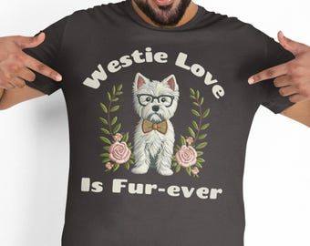 West Highland Terrier Lover Embroidery Look T-Shirt, Unisex Tee for Westie Owners, Dog Mom Shirt, Westie Fan Gift, Terrier Owner Tee