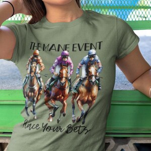 ダービーデーメインイベントTシャツ、馬好きアパレル、ユニセックスTシャツ、賭けをするシャツ、楽しいダービーレース衣装