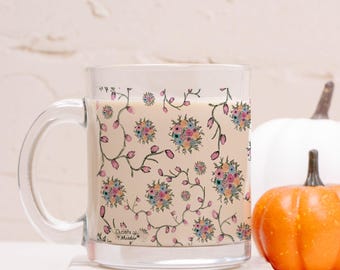Vintage Floral Mug Glass 10oz