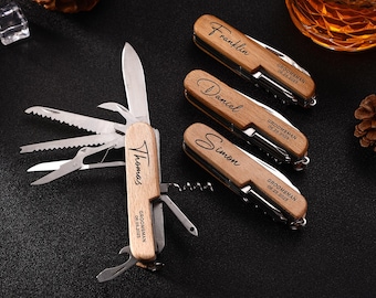 Custom Engraved Multi-Tool: Personalized Groomsmen Knife, Wooden Handle,Wedding Groomsmen Gifts,Anniversary Gift