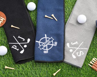 Monogramm Golf Handtuch: Personalisiertes besticktes Mikrofaser Waffel Design