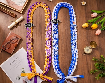 Custom Graduation Lei with Name, Personalized Graduation Gift, Class of 2026 School Ribbon Necklace